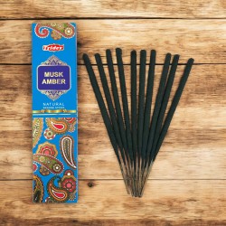 Tridev Amber Musk Natural Incense Sticks - 10 Extra Thick Sticks