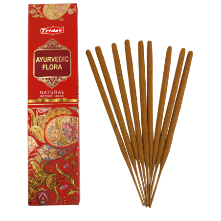 Incenso Natural Tridev Ayurvedic Flora - 10 Varetas Extra Grossas