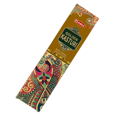 Varetas de incenso natural Tridev Golden Kasturi - 10 varetas extra grossas