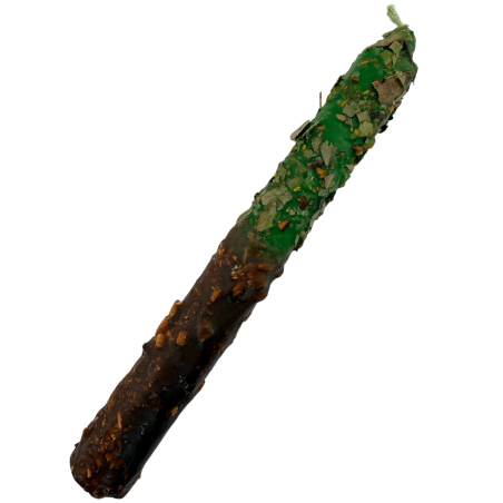 Vela ritualizada com louro, arruda e palo santo, 18 cm - Prosperidade, proteção e boas energias.