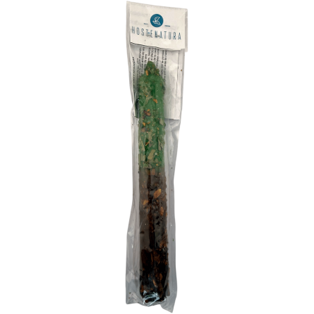 Candela preparata ritualizzata con alloro, ruta e palo santo 18 cm - Prosperità, protezione e buona energia