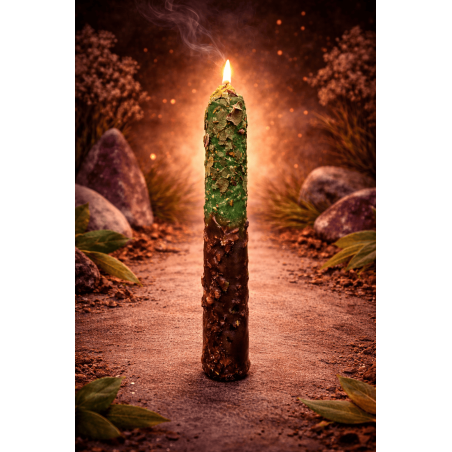 Candela preparata ritualizzata con alloro, ruta e palo santo 18 cm - Prosperità, protezione e buona energia