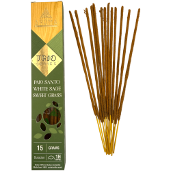 Incienso AROMA Trio Palo Santo, Salvia Blanca y Sweet Grass  - Trio Series 1 cajetilla 15gr.