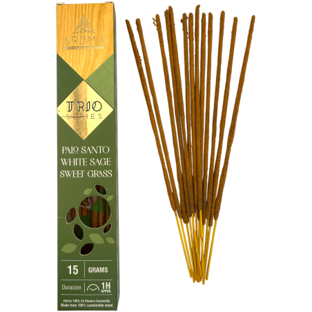 AROMA Trio Kadzidełka Palo Santo, Biała Szałwia i Słodka Trawa - Seria Trio 1 pudełko 15gr.