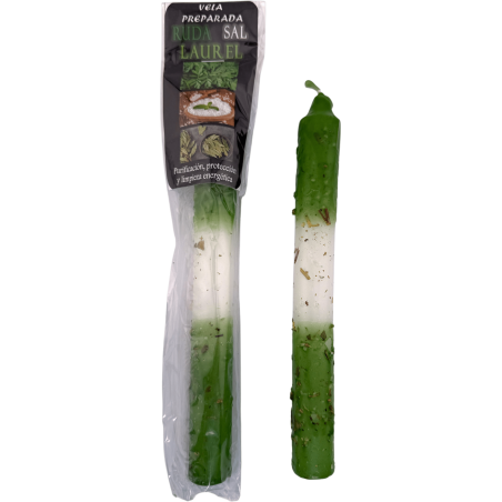 Ritualized Prepared Candle with Rue, Salt and Laurel 18cm - Purification, Protection and Energy Cleansing