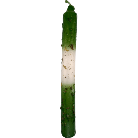 Vela ritualizada com arruda, sal e louro, 18 cm - Purificação, proteção e limpeza energética.