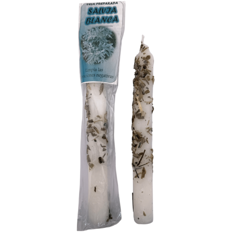 Vela Preparada Ritualizada Salvia Blanca 18cm - Limpia las vibraciones negativas
