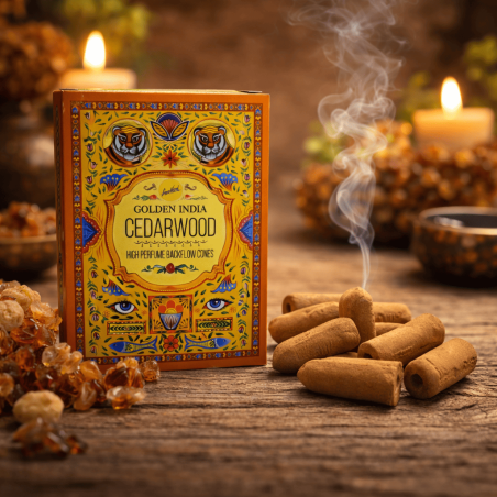 SREE VANI Golden India Cedar Backflow rökelsekottar - 10-pack med svarta kottar