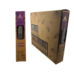 AROMA Nature Scatola di incenso biologico alla lavanda - 12 scatole da 8 bastoncini spessi