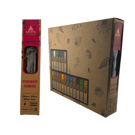 Boîte d'encens bio au romarin AROMA Nature - 12 boîtes de 8 bâtonnets épais