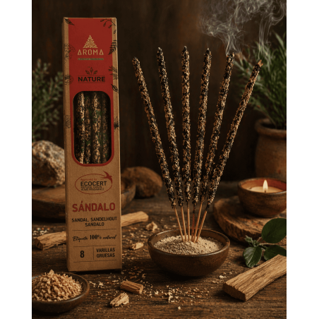 علبة بخور خشب الصندل العضوي AROMA ناتشر - 12 علبة تحتوي على 8 أعواد سميكة