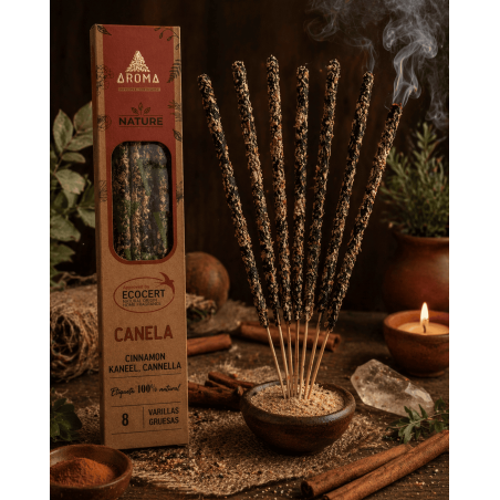 Caixa Encens Orgànic Canyella AROMA Nature - 12 capsetes de 8 barretes gruixudes