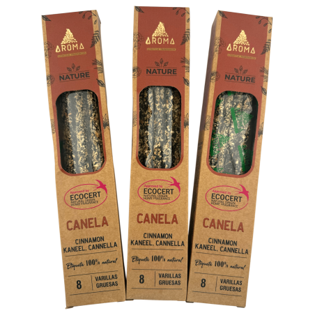 Pacote com 3 Incensos de Canela Orgânica AROMA Nature - 8 varetas, duração de 1 hora