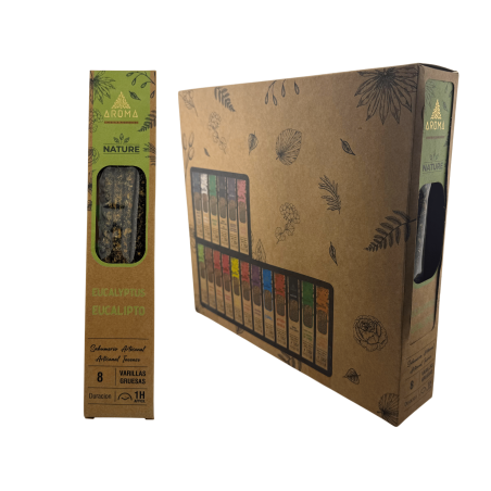 Caja Incienso Orgánico Eucalipto AROMA Nature - 12 cajitas de 8 barritas gruesas