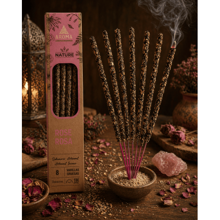 Coffret d'encens bio à la rose AROMA Nature - 12 boîtes de 8 bâtonnets épais