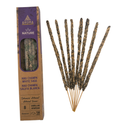 Lot de 3 bâtonnets d'encens bio Nag Champa et Sauge Blanche AROMA Nature - 8 bâtonnets, durée 1 heure