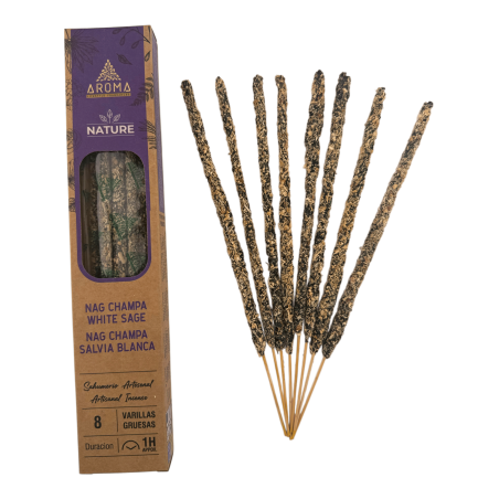 Pack 3x Incienso Orgánico Nag Champa y Salvia Blanca AROMA Nature - 8 varillas 1h duración