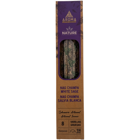 オーガニックお香スティック3本セット ナグチャンパ＆ホワイトセージAROMA Nature - スティック8本、持続時間1時間