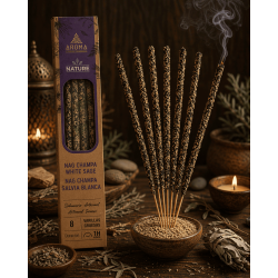 Opakowanie 3 organicznych kadzidełek Nag Champa i Biała Szałwia AROMA Nature - 8 kadzidełek, czas działania 1 godzina