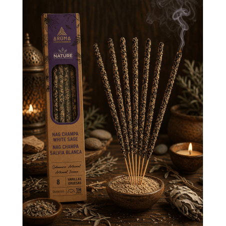 Pack 3x Encens Orgànic Nag Champa i Salvia Blanca AROMA Nature - 8 varetes 1h durada