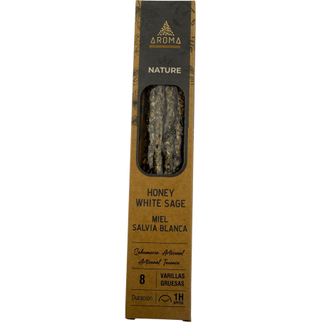 Coffret d'encens bio au miel et à la sauge blanche AROMA Nature - 12 boîtes de 8 bâtonnets épais