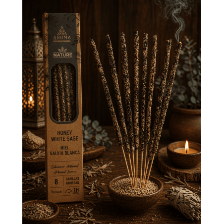 3er-Pack Bio-Räucherstäbchen mit Honig und weißem AROMA – 8 Stück, Brenndauer 1 Stunde