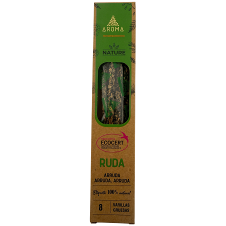 Verpakking van 3 biologische rue wierookstokjes AROMA Nature - 8 stokjes, brandduur 1 uur