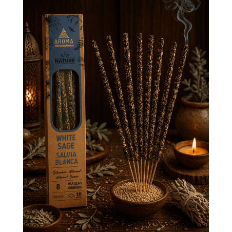 Organic White Sage Incense Box AROMA Nature - 12 boxes of 8 thick sticks