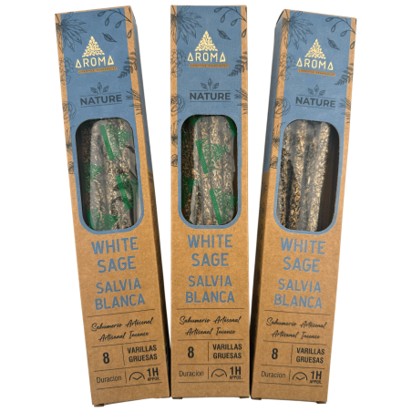 3-pack ekologisk rökelse med vit salvia AROMA Nature - 8 pinnar, 1 timmes varaktighet