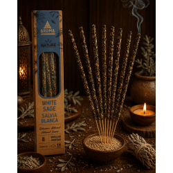 3er-Pack Bio-Räucherstäbchen mit weißem Salbeiduft AROMA Nature) – 8 Stäbchen, Brenndauer 1 Stunde