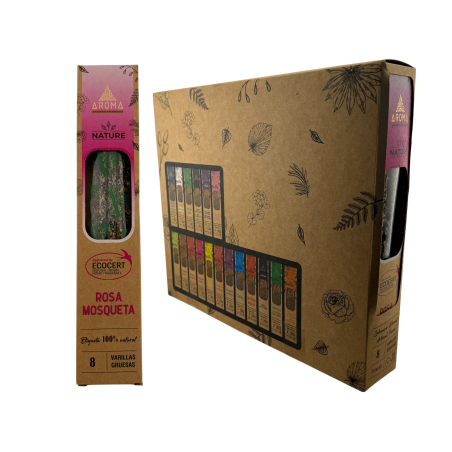 AROMA Nature Bio-Hagebutten-Räucherstäbchenbox – 12 Schachteln mit je 8 dicken Stäbchen