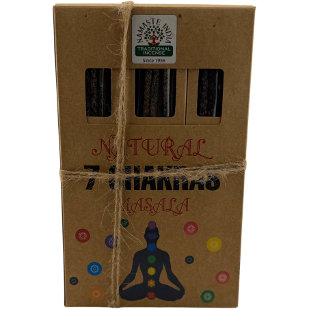 Naturlig rökelselåda 7 chakran Namaste India Natural Masala Orkay - 12 askar ekologisk rökelse 30gr.