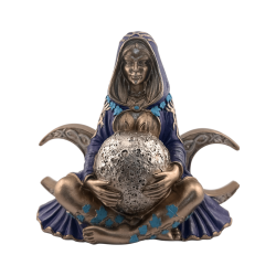 Statuetta in resina raffigurante Gaia, la Dea Madre Terra e la Tripla Luna - 20x10x15 cm