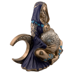 Statuetta in resina raffigurante Gaia, la Dea Madre Terra e la Tripla Luna - 20x10x15 cm