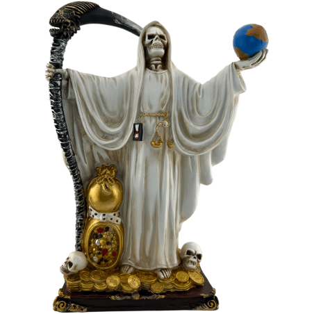Figurină din rășină Santa Muerte albă cu minge 30 cm