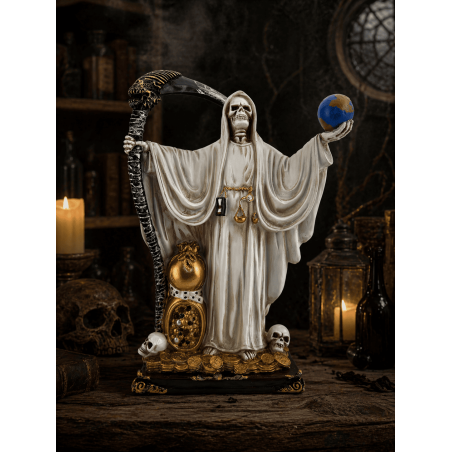 Weiße Santa Muerte-Figur aus Kunstharz mit Kugel, 30 cm