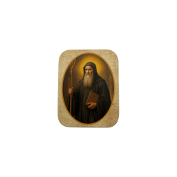 Sint Benedictus beeldje van hars, 5 cm in blik