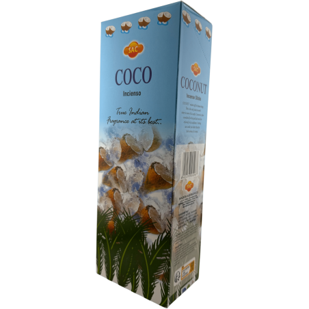 Incenso al cocco SAC - Confezione da 6 pacchetti esagonali da 20 bastoncini ciascuno, per un totale di 120 bastoncini di incenso