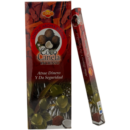 Encens SAC Noix de coco et cannelle - Boîte de 6 paquets hexagonaux de 20 bâtonnets chacun, soit 120 bâtonnets d'encens