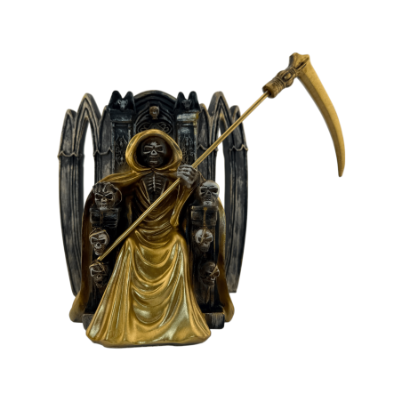 Figurină din rășină Santa Muerte așezată 15cm aurie