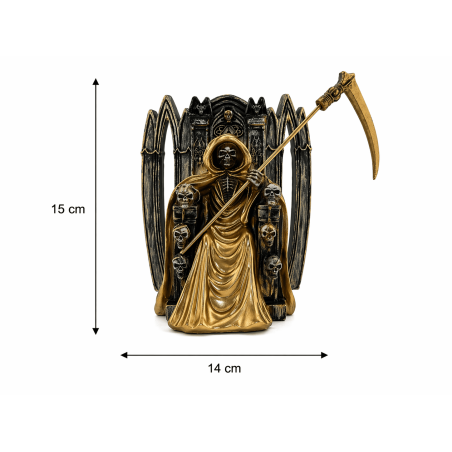 Harzfigur der sitzenden Santa Muerte, 15 cm, Gold