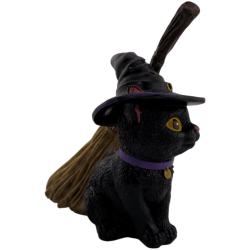 樹脂製フィギュア 魔女猫（ほうき付き）11cm。