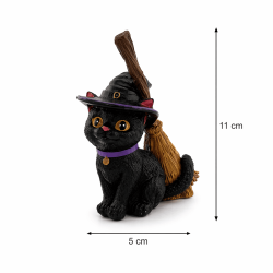 Żywiczna figurka czarownicy-kot z miotłą 11cm.