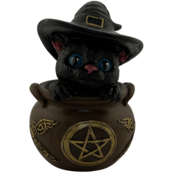 Resin figure Witch Cat in cauldron 11cm