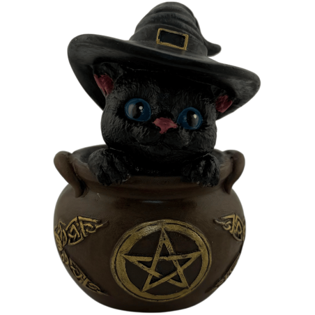 Figura Resina Gat Bruixot en caldera 11cm