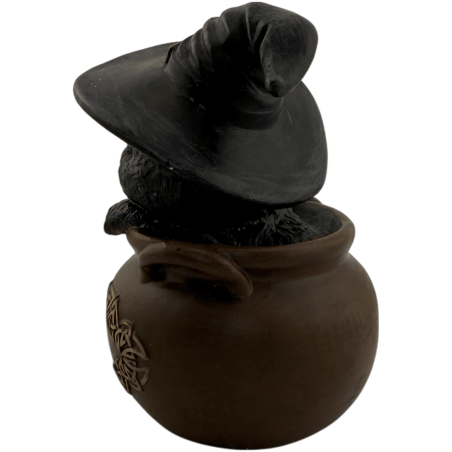 Figurine en résine Chat Sorcière dans un chaudron 11 cm