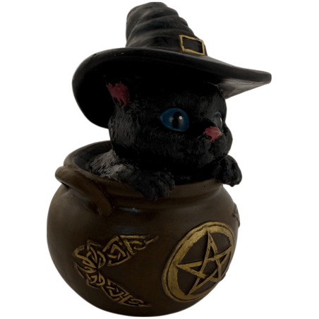 Resin figure Witch Cat in cauldron 11cm