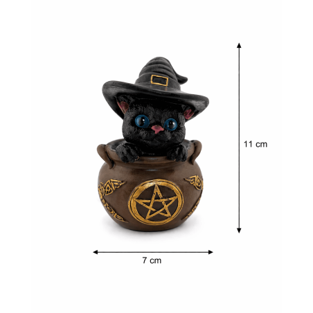 Harsfiguur Heksenkat in ketel 11 cm