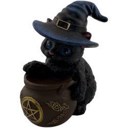 Figurine en résine d'un chat sorcier dans un...