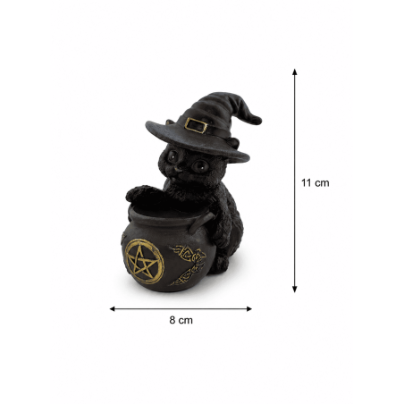 Harzfigur einer Hexenkatze im Glas, 11 cm